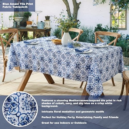 60 x 84 Inch Rectangle Fabric Tablecloth, Blue Amani 84" x 60" (Rectangular)