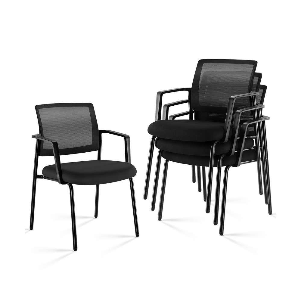 Sweetcrispy Mesh Back Stacking Arm Chairs, Upholstered Fabric Stacking Chairs...