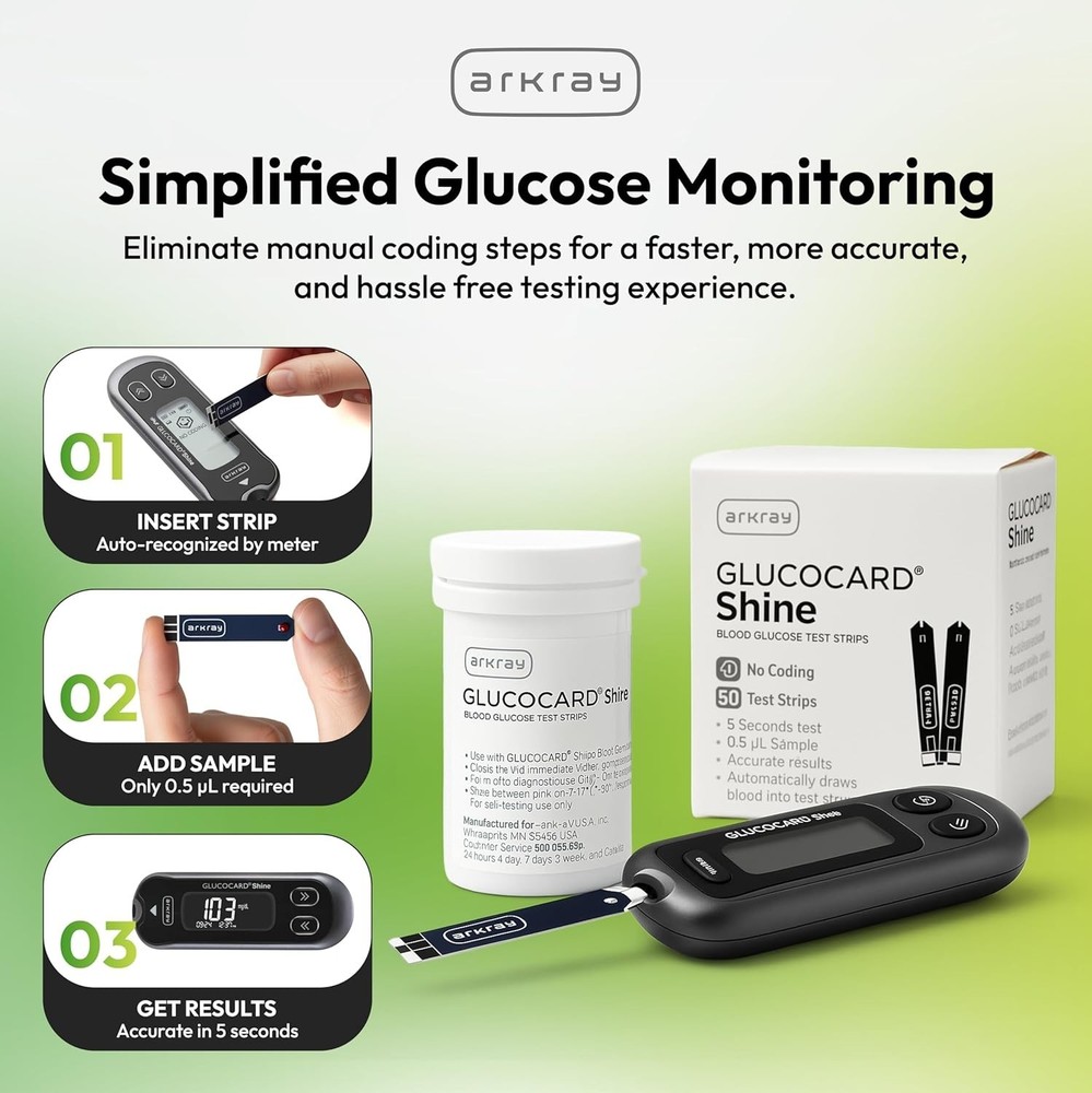 ARKRAY Blood Glucose Strips – No Coding Required, Fast 5-Second Results, 0.5...