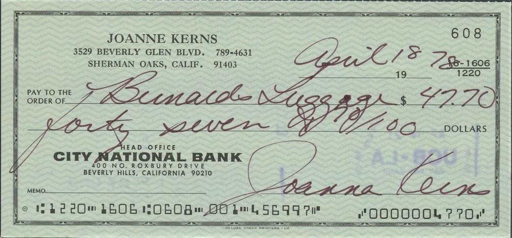 JOANNA KERNS Signed Check