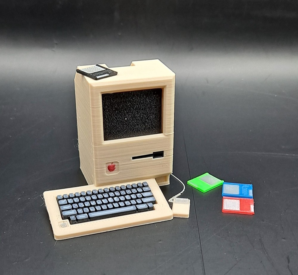 1980s Mini Macintosh Computer Diorama with Joystick with Computer Disk 1:6 scale