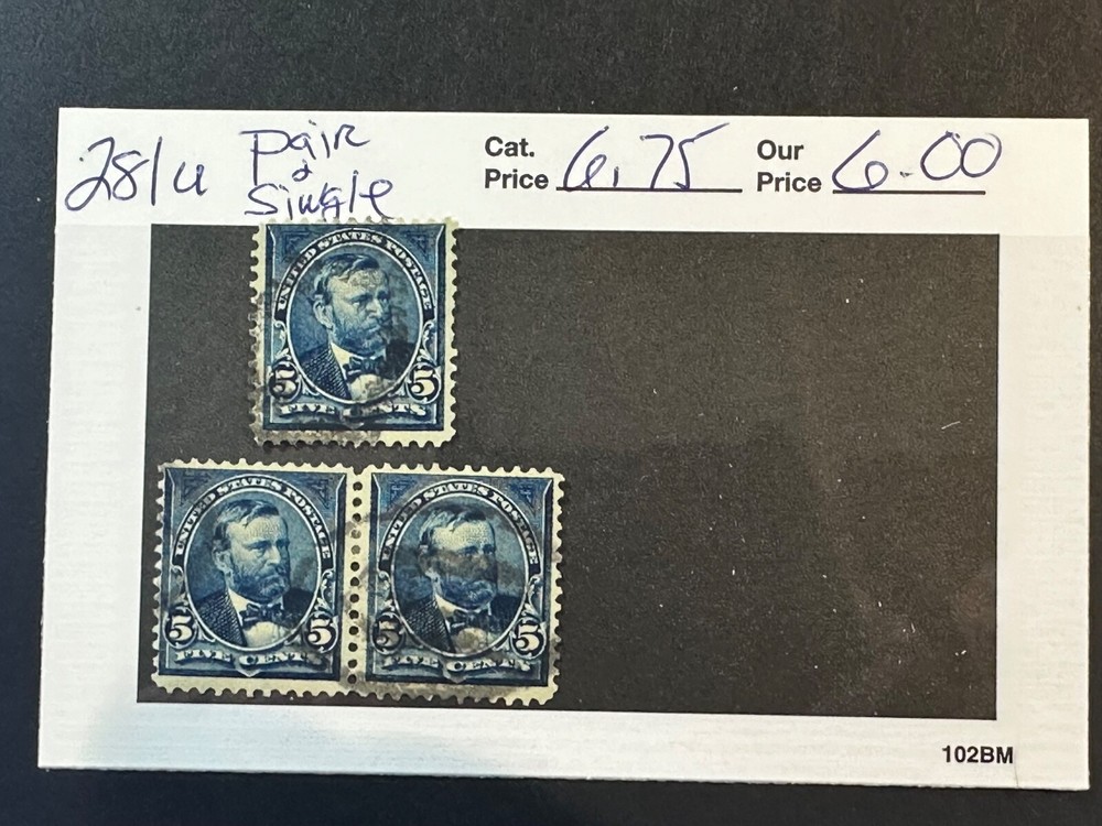 Scott # 281 pair & single  Nice!  2024 Scott Catalogue Value $ 6.75