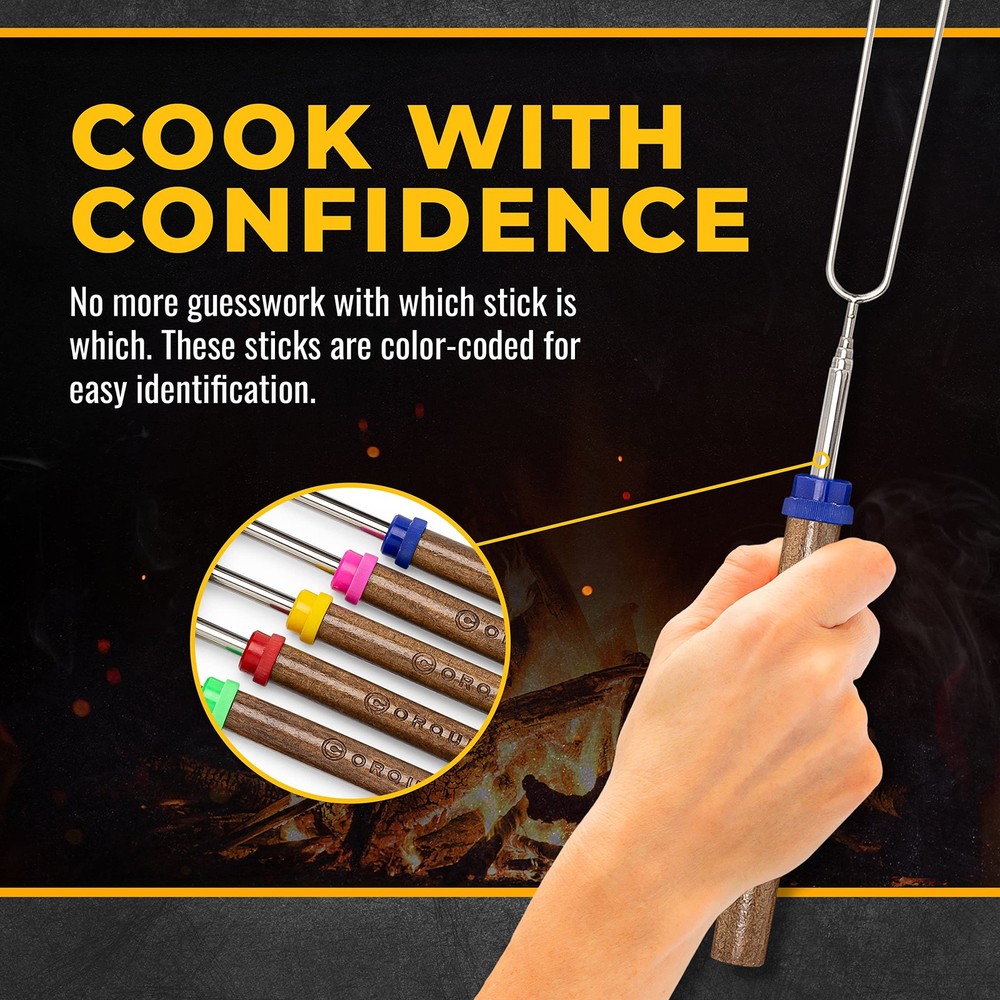 CORQUE Marshmallow Roasting Sticks, Smores Extendable, 5, Multicolor