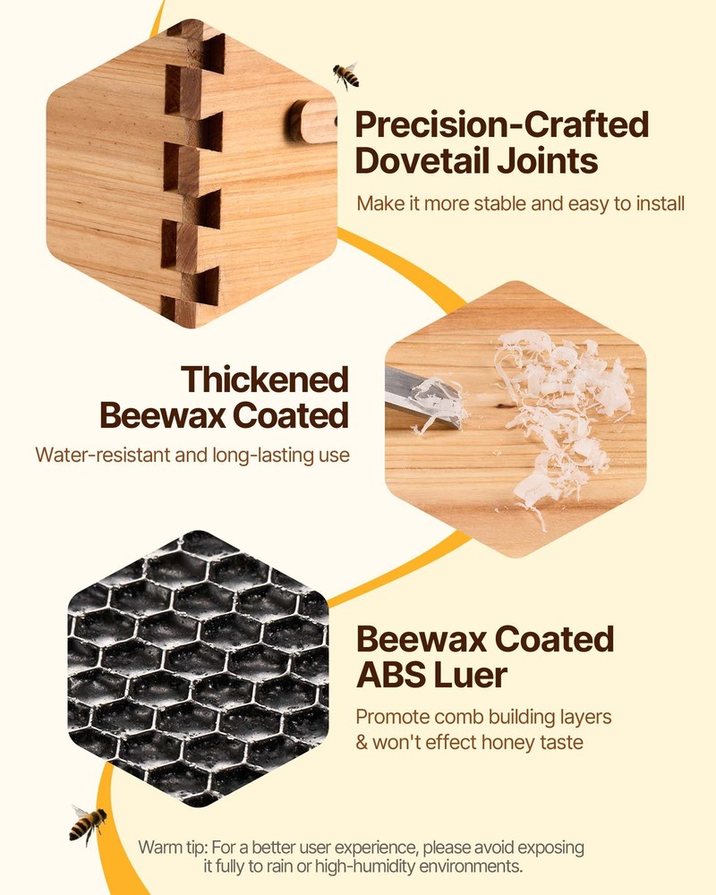 VEVOR Bee Hive Langstroth Kit 10 Deep & 10 Medium Frames with Acrylic Windows