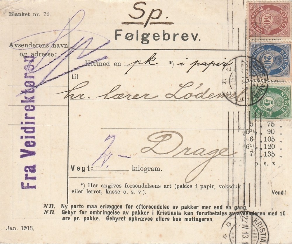 NORWAY: Parcel Kristiania 1913.