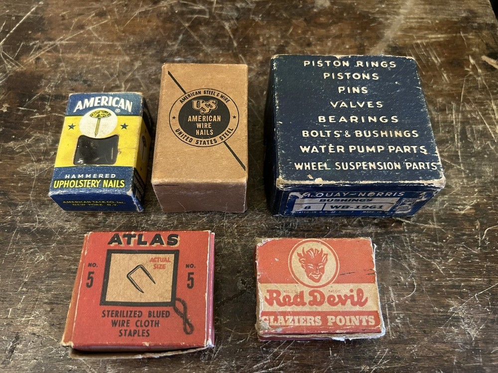 Vintage Hardware Boxes-Full-Nails, Staples Etc.