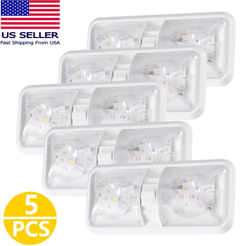 5PCS New 12V LED Ceiling Fixture Double Dome Light for Camper Trailer RV Marine