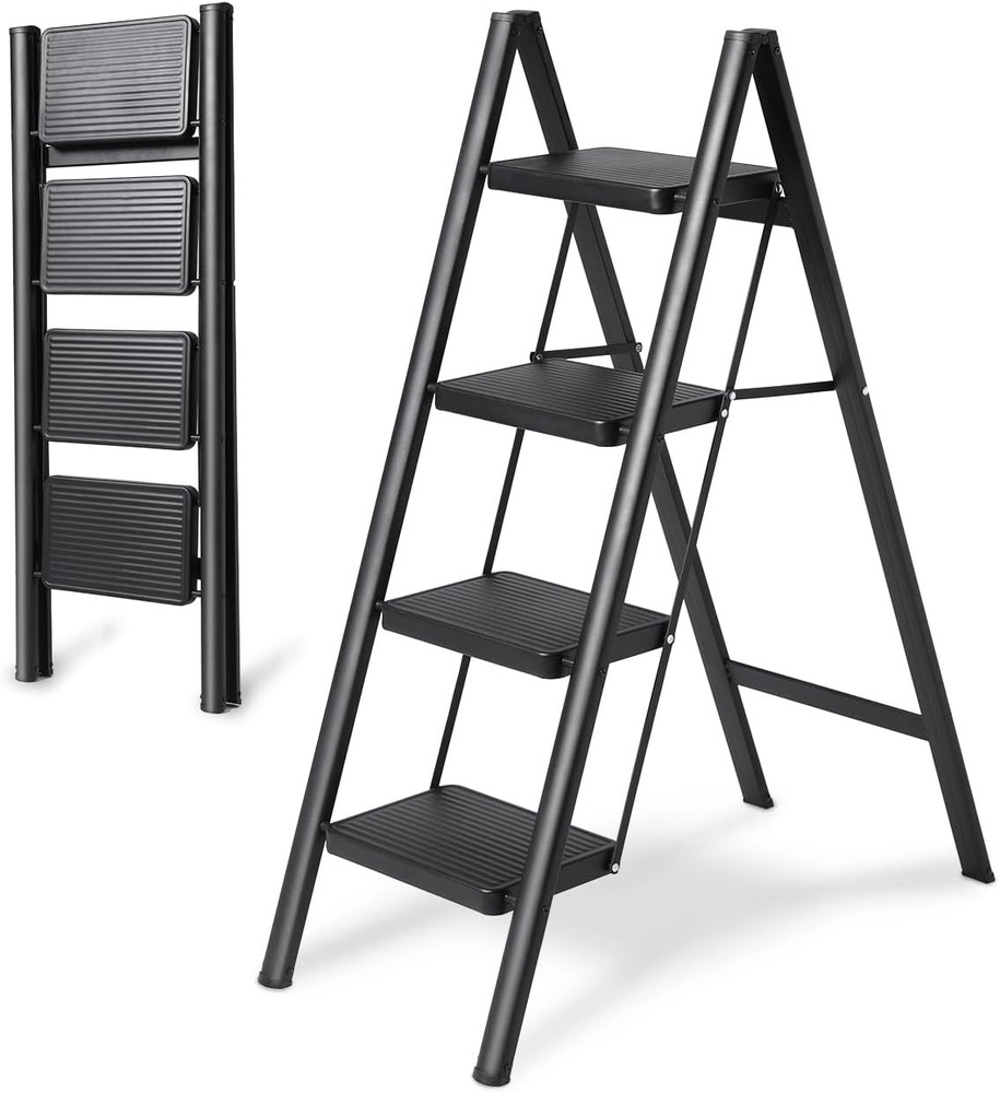 4-Step Folding Ladder, Heavy Duty Ladders for Home & Kitchen, Folding