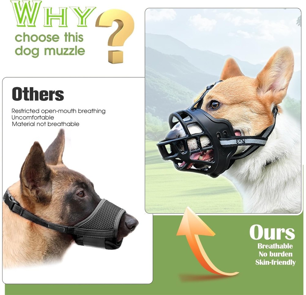 Dog Muzzle, Breathable Basket Muzzles for Medium Large Sized Dogs, S, Black