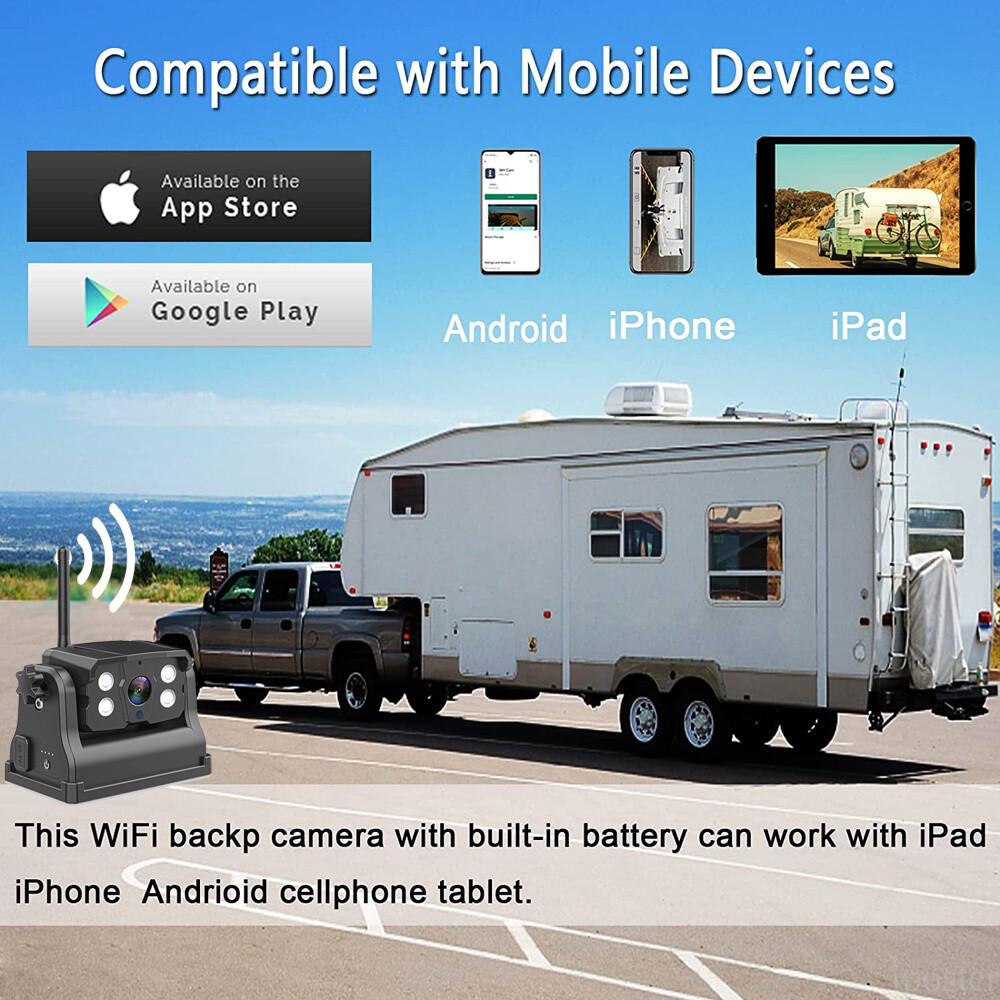 WiFi Backup Camera Magnetic Base Battery Powered Sonix App HD For iPhone/Android