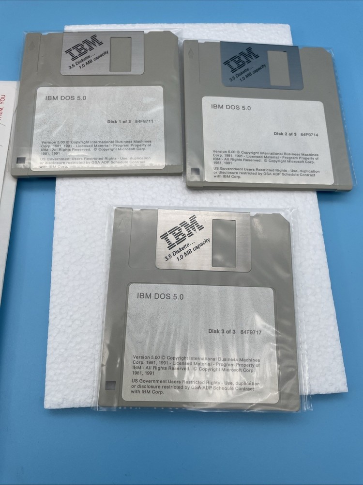 IBM DOS Version 5.0 Disk Operating System Box ~ 3.5 Inch Diskettes & Manuals VG
