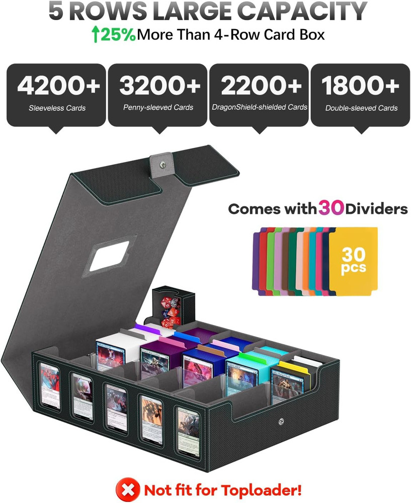 Trading Card Storage Box , 5-Row Card Case with Commander Display & Portable Han