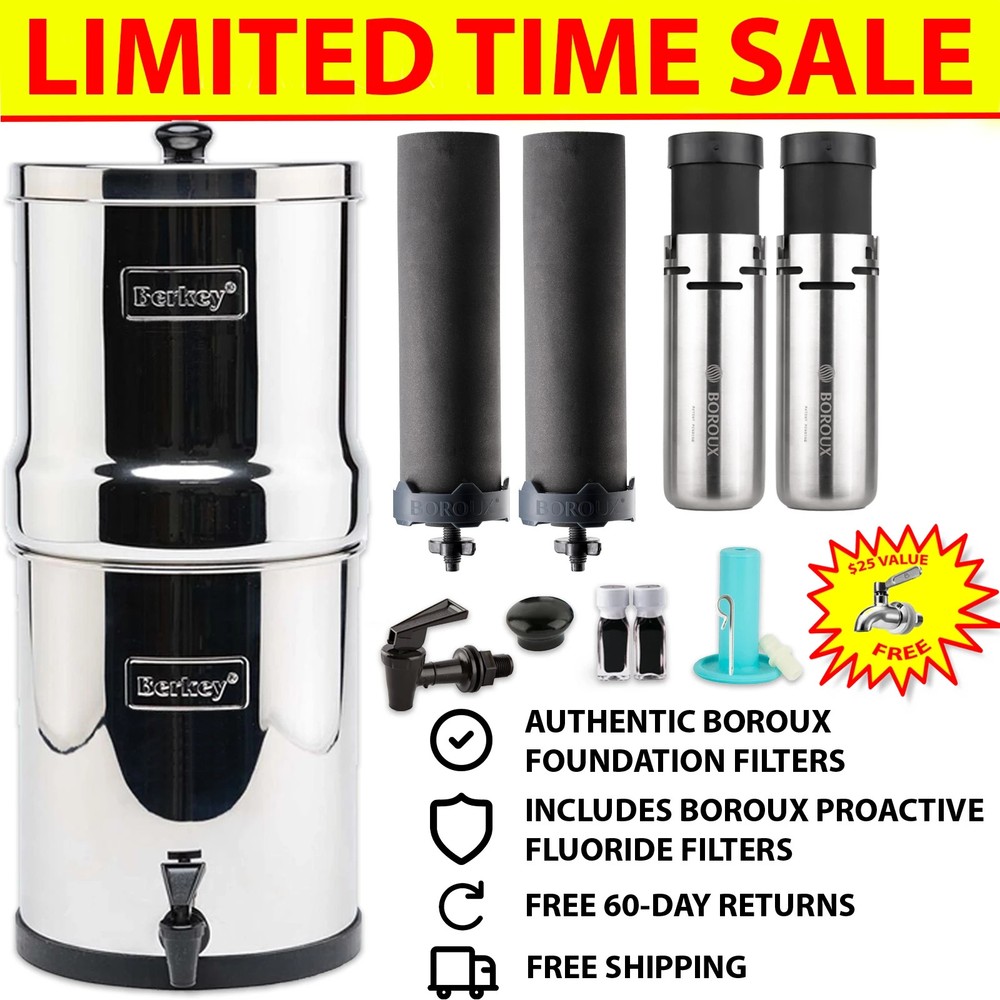 Berkey Water Filter System w/ Boroux Foundation Black & Boroux Fluoride Filters