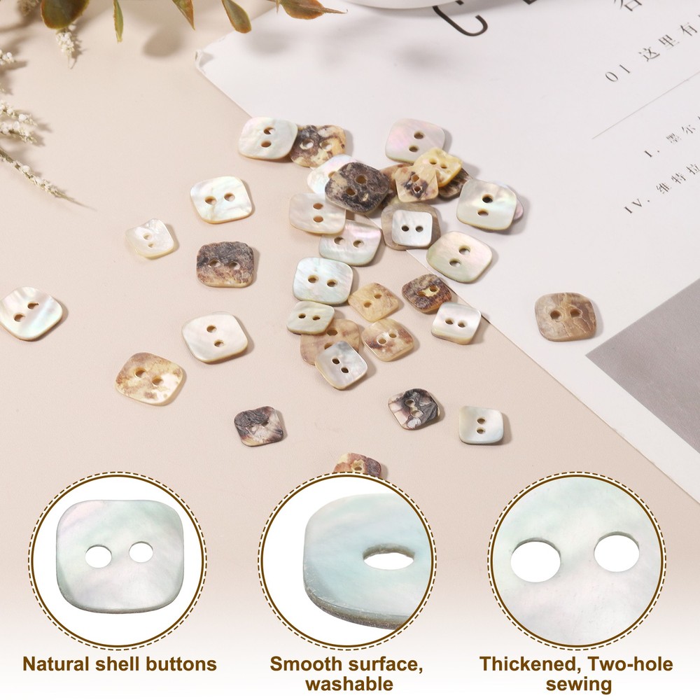 30pcs Pearl Shell Buttons 0.6" Square Shell Sewing Button for Cloth Craft
