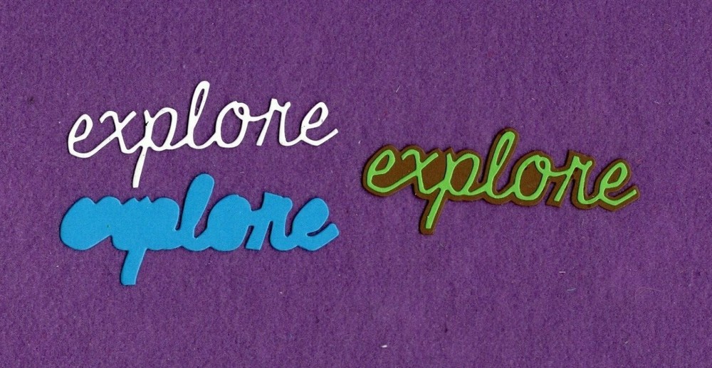 EXPLORE # 2 word with background die cuts  scrapbook cards