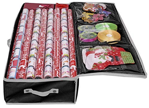 Wrapping Paper Storage Container | Gift Wrap Organizer Under Bed | Black
