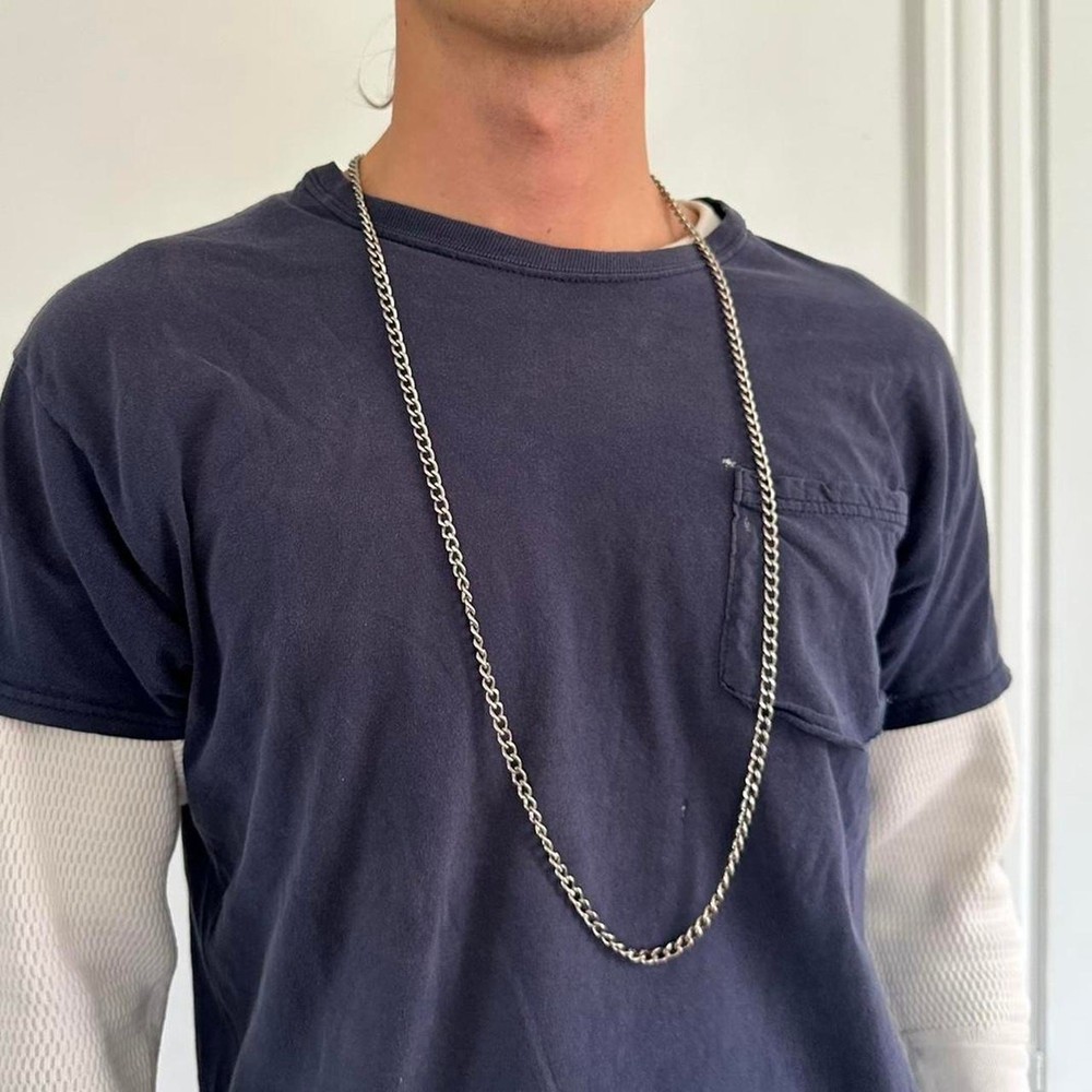 Huge Long 38” Silver Cuban Link Chain Necklace