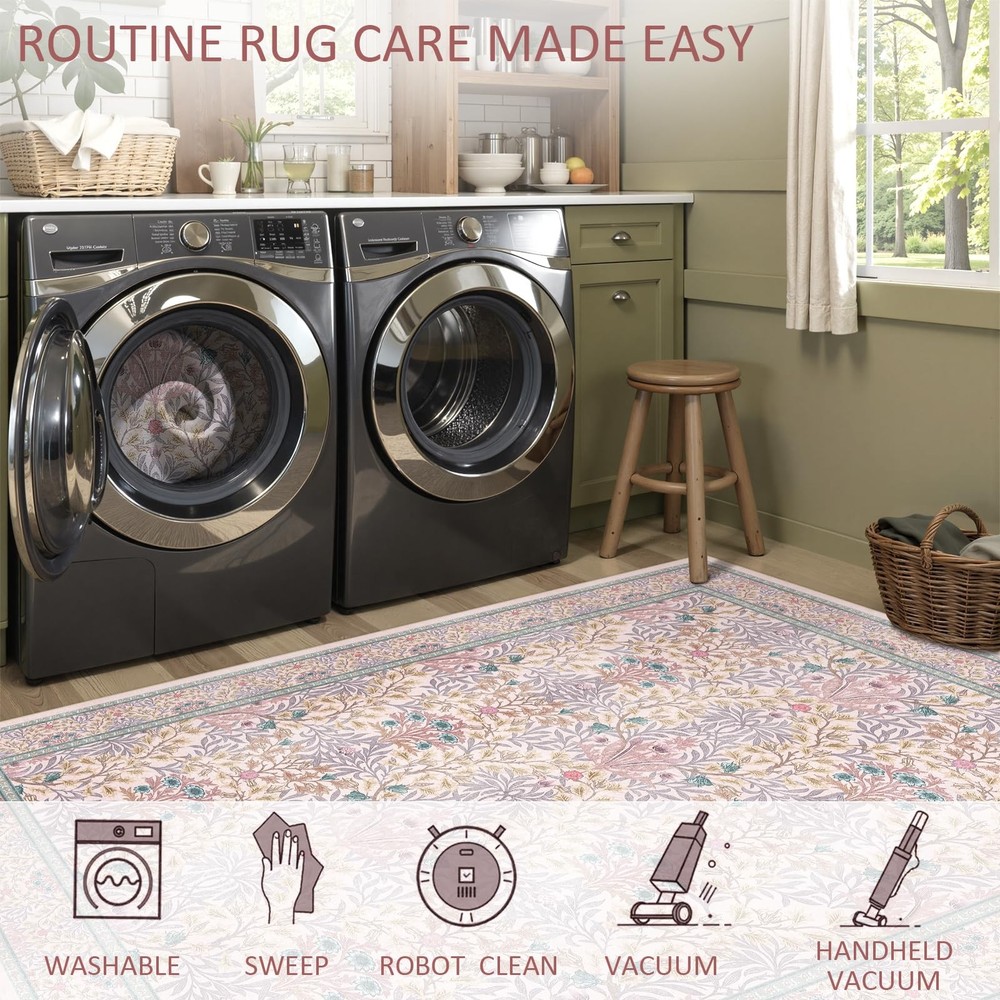 Dadasgk Purple Pink Washable Rugs 6 x 9 ft (Rectangular), Pink/ Multi