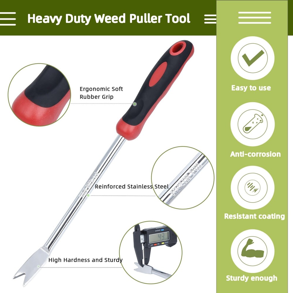 Weed Puller Tool, Dandelion Weeder Puller Tool with Soft Handle, Two-Pronged ...