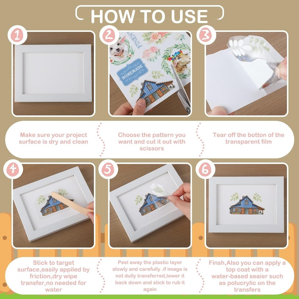 12 Sheets Rustic Rub-On Transfers - Multicolor Sticker Decals for Crafts