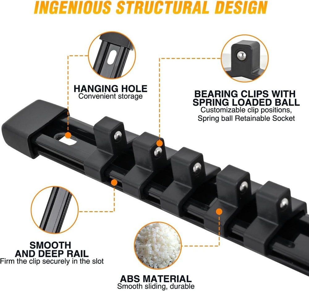 Socket Organizer ABS Socket Holder Set 1/4" 3/8" 1/2" Drive Socket Rail Holders