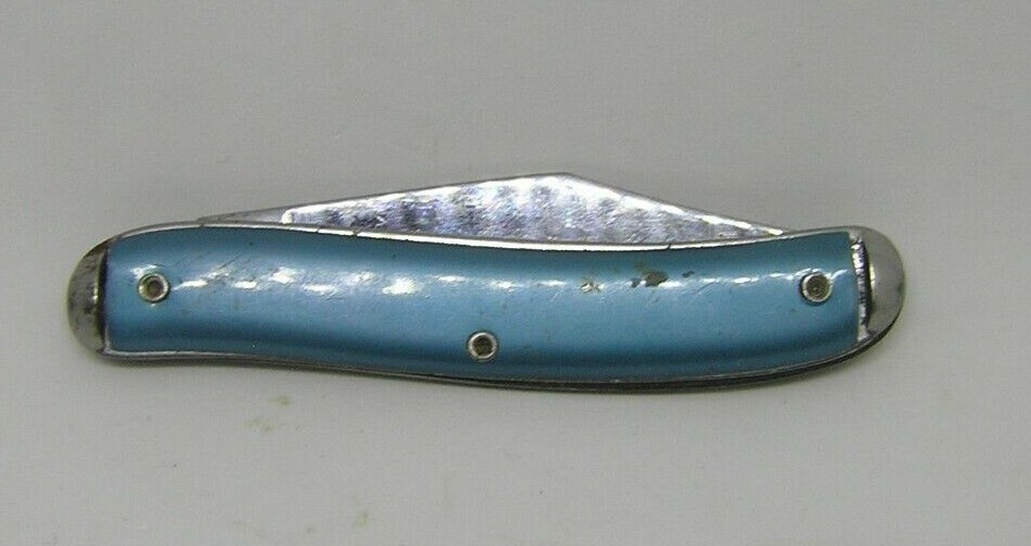 Old ~ Blue Single Blade Folding Pocket Knife ~ Made In U.S.A