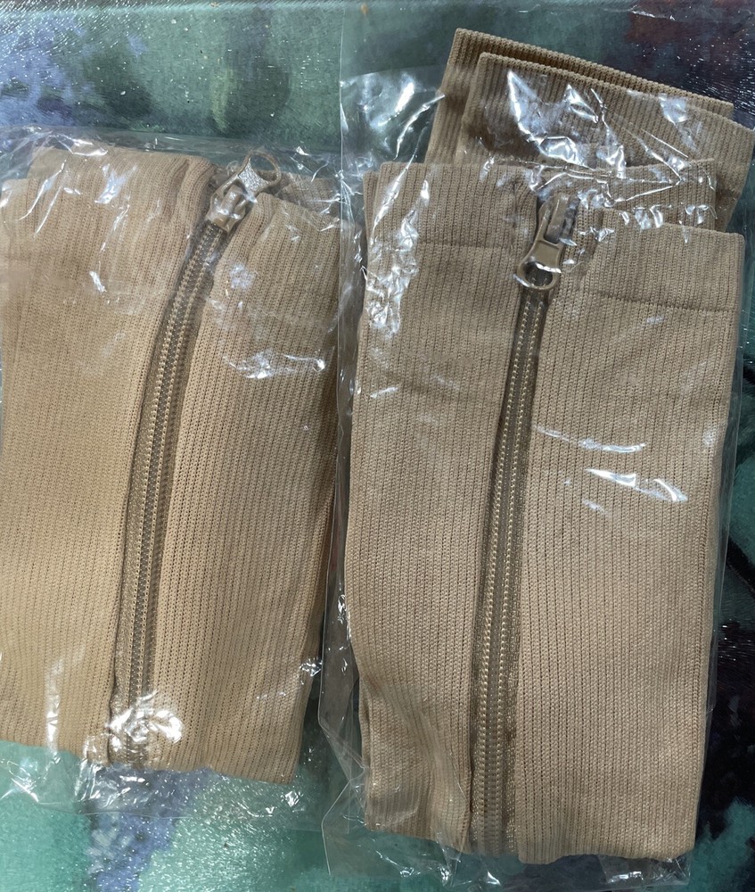 Open Toe Beige Zipper Compression Socks S/M 2 Pair