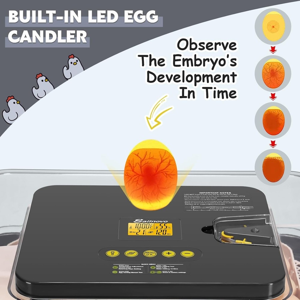 Egg Incubator for Hatching 56 Eggs w/Automatic Egg Turning Built-in LED Candler-