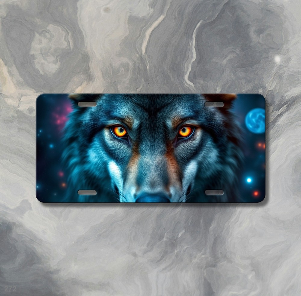 Powerful Wolf License Plate Optional Text Front Bumper Plate Gift Idea