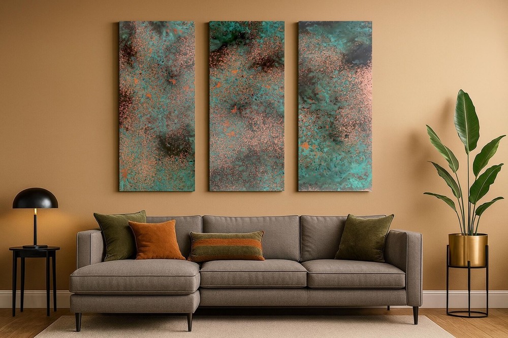 Real Copper Wall Art – 3 Panel Metal Artwork Modern Abstract Triptych