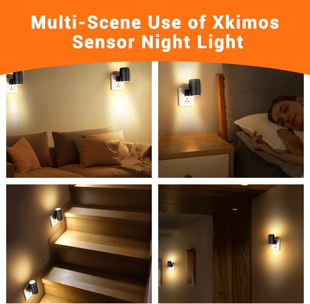 Night Light Plug In, Sensor Night Light Rotatable Adjustable with 270°, Auto Dus