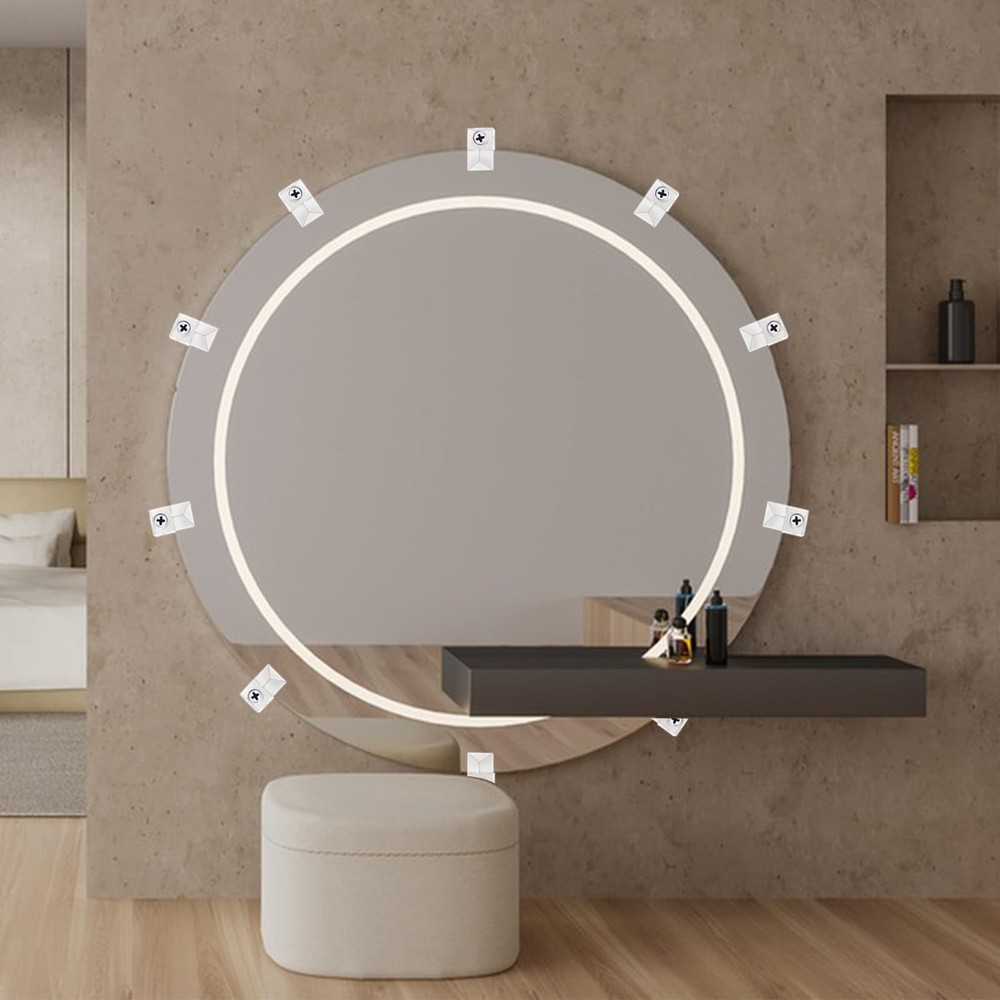 32Pack Mirror Holder Clips,Clear Plastic Mirror Clips,Frameless Mirror Mounting