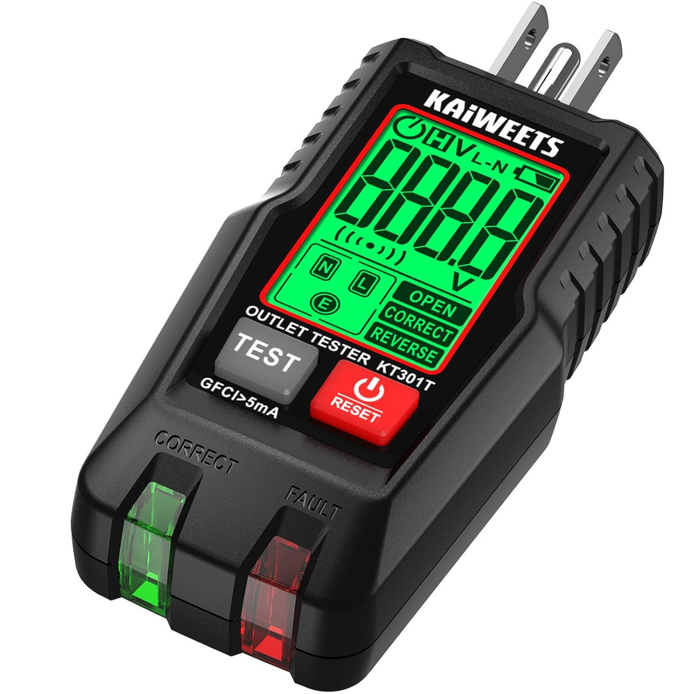 KAIWEETS GFCI Outlet Tester LCD 3 Prong Wiring Voltage Socket Checker