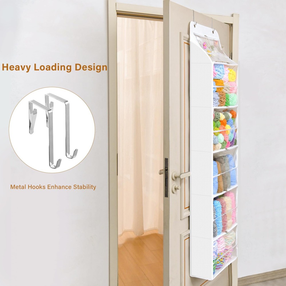 Hanging Yarn Storage Organizer with 6 Zippered Closure Clear White