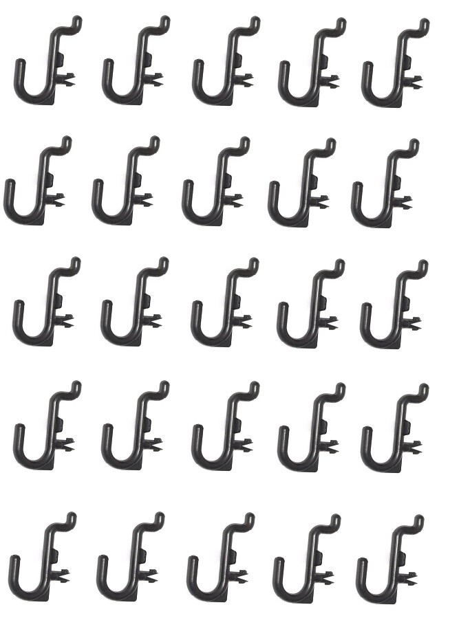 Plastic Black Peg Board Hook Kit Storage 25 Pack J Hook PEGBOARD NOT INCLUDED