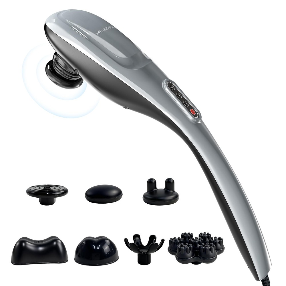MEGAWISE Handheld Back Massager | Deep Tissue Percussion Massage Silver Grey
