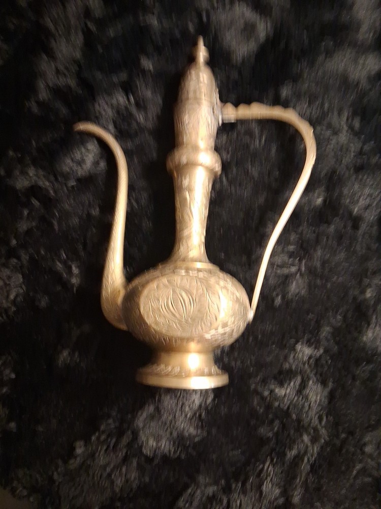Middle Eastern Brass Teapot Ornate Engraved Design