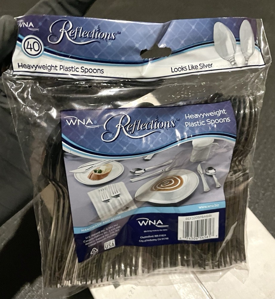 WNA Reflections Disposable Plastic Silver Teaspoons 8/40 Spoons (320 Count)