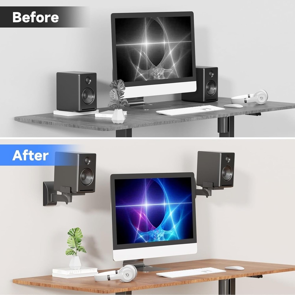 Dual Speaker Wall Mounts with Cable Management - Elegant Design, Easy Install