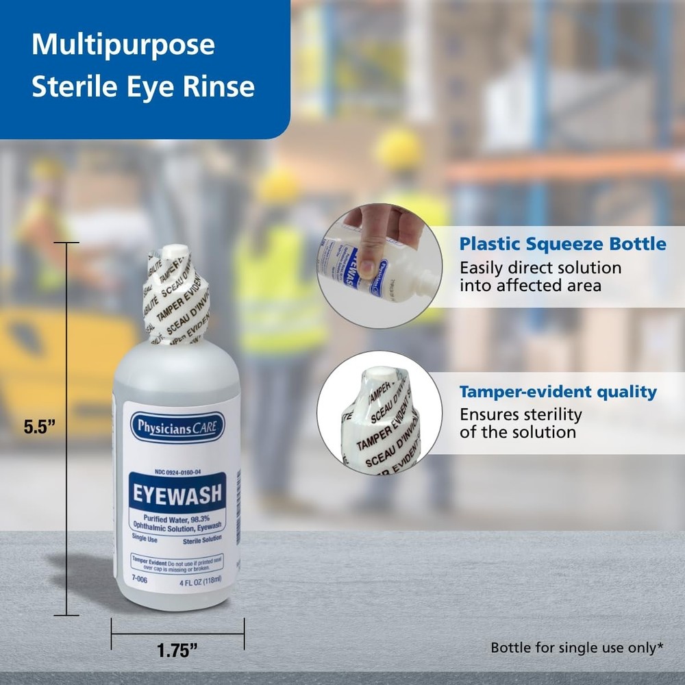 PhysiciansCare Eye Wash Solution, Sterile Isotonic Buffered Solution for Flushin