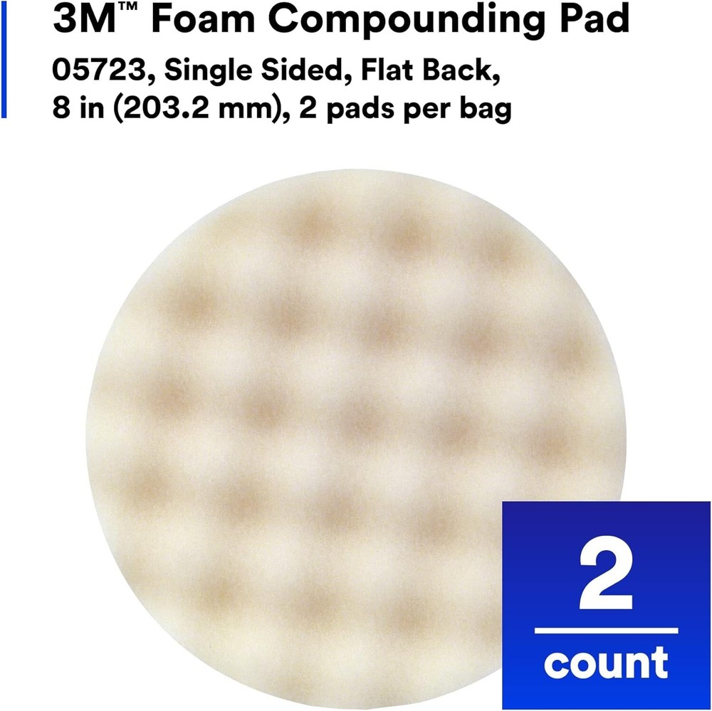3M (05723) Foam Compounding Pad, Single Sided, Flat Back, Hook & Loop, 8 in