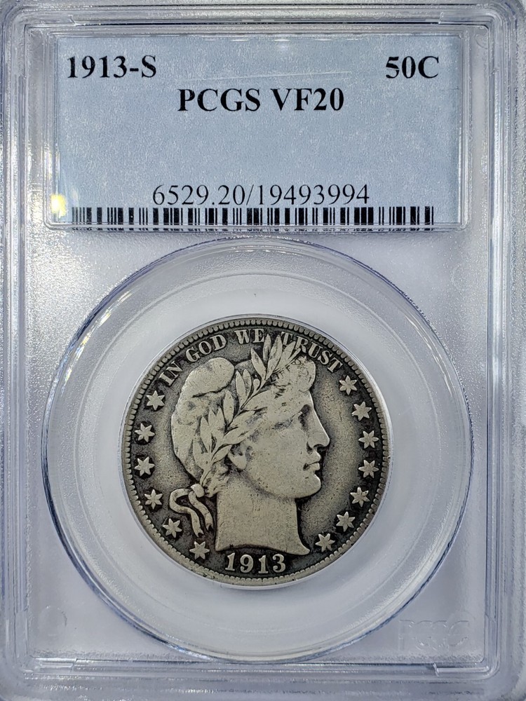 1913-S SILVER Barber Half Dollar PCGS VF20