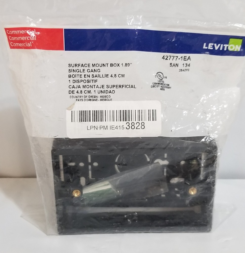 Leviton 42777 Surface Mount Backbox, Single Gang, Black, 1.89"