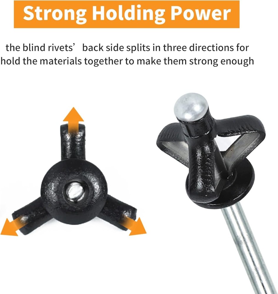 3/16" x 5/8" Tri-Fold Rivets Assortment - 60Pcs,Black Tri-fold Exploding Pop.