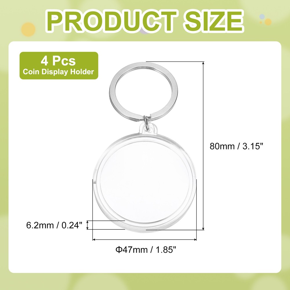 Plastic Coin Holder Keychain, 4Pcs Coin Case with Key Ring, Silver