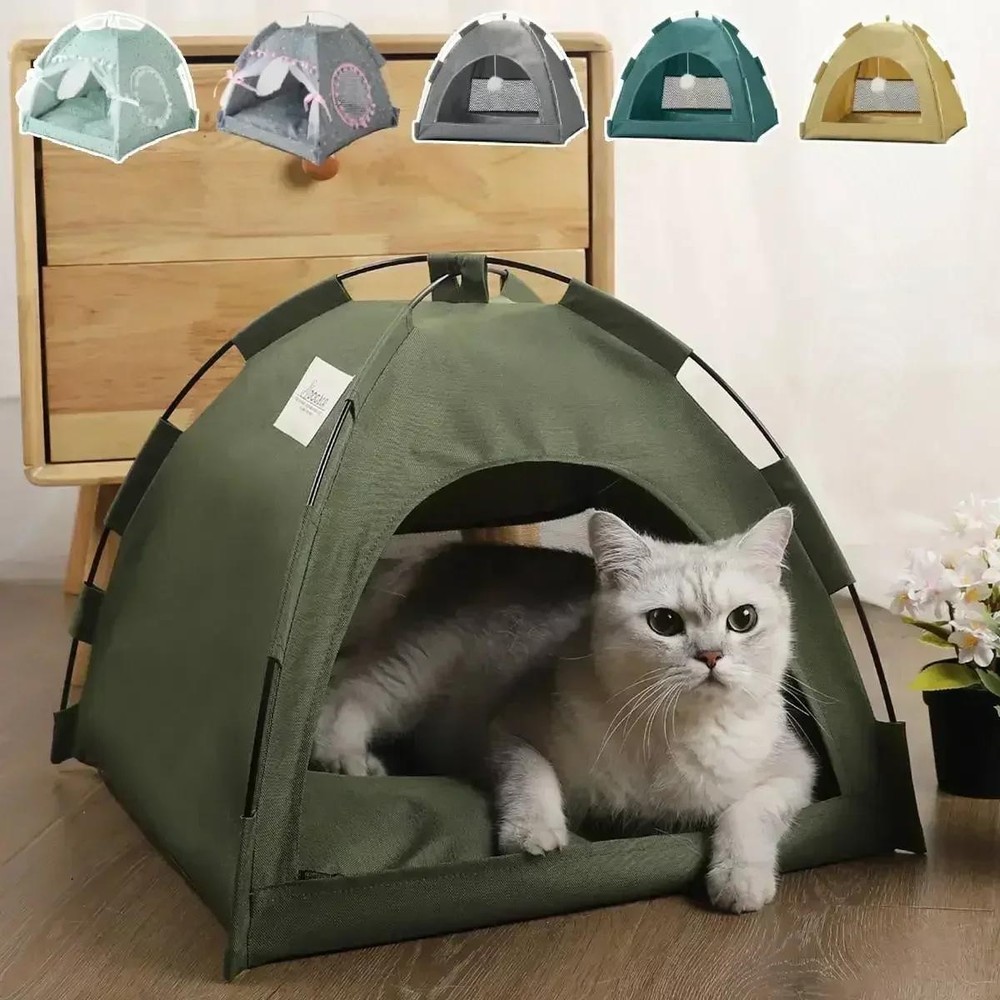RemovableCanvasPetTentBedSemiEnclosedCatSofaBasketHouseDogCaveHutSleepingBedDeco
