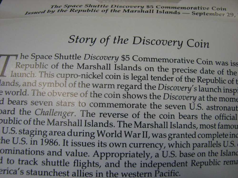 1988 $5 THE SPACE SHUTTLE DISCOVERY Commemorative Coin SEALED In Plastic