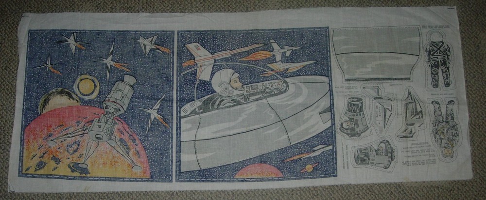 VINTAGE STAR FORCE FABRIC PILLOW PATTERN C. 1970'S ASTRONAUT APOLLO CAPSULE