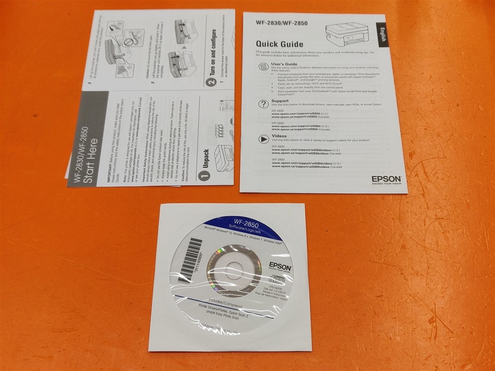 ⭐️⭐️⭐️⭐️⭐️ Printer Epson WF-2850/WF-2830 Software CD Disc & Quick Guide Manual