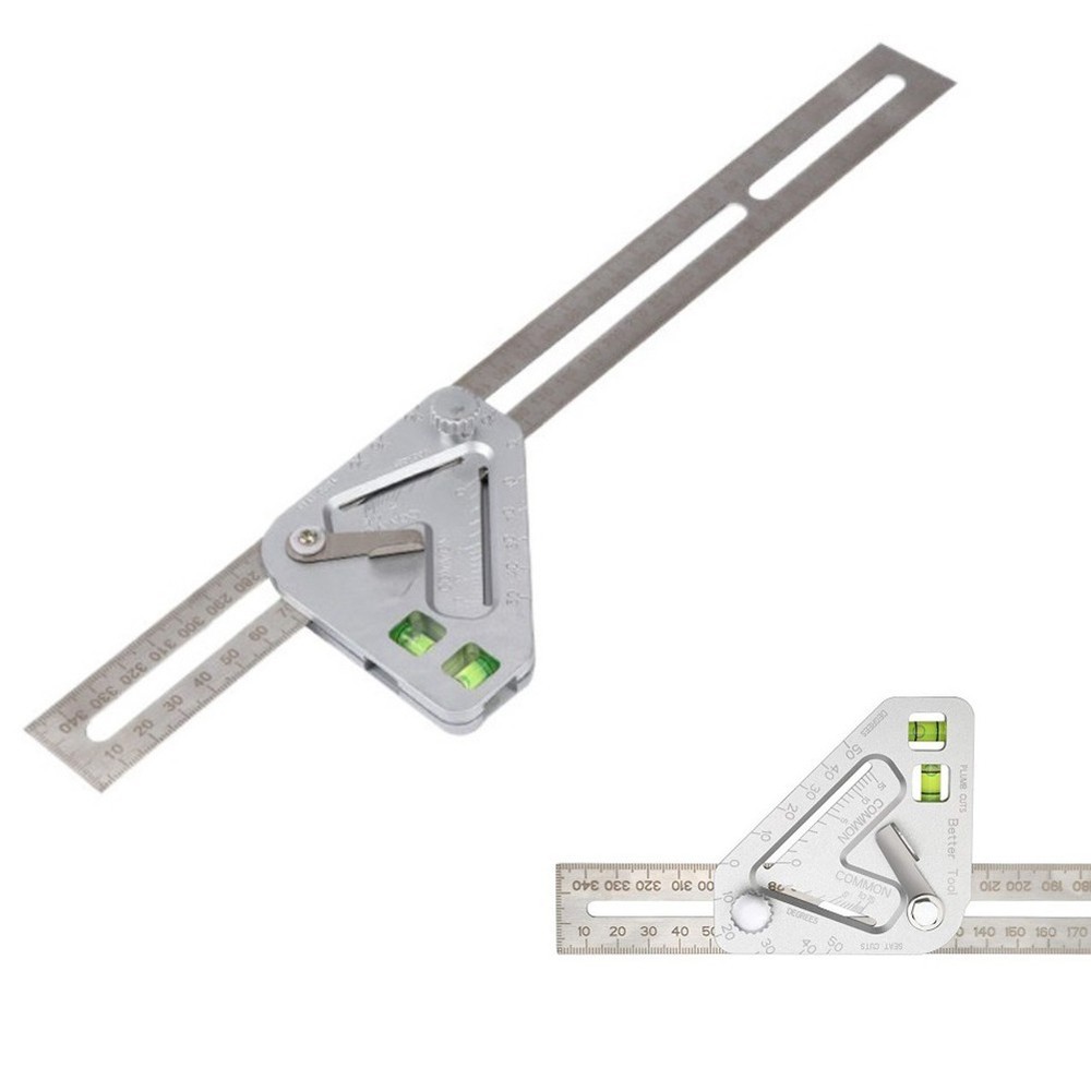 Compact Stainless Steel Woodworking Ruler Level Triangle and Protractor Tool